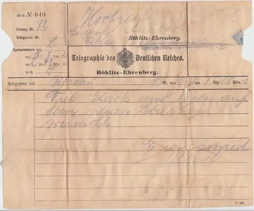 (D310) Telegramm Böhlitz-Ehrenberg 1912