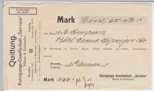 (D325) Quittung Reinigungs-Ges. Saxonia Höhne & Zschiesche Leipzig 1908
