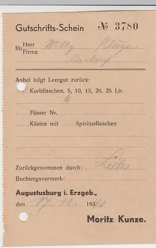 (D328) Drogerie Moritz Kunze Augustusburg, 2x Gutschrifts-Schein u. Rechnung 1941