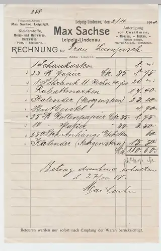 (D333) Kaufhaus Max Sachse Leipzig-Lindenau, Rechnung 1908