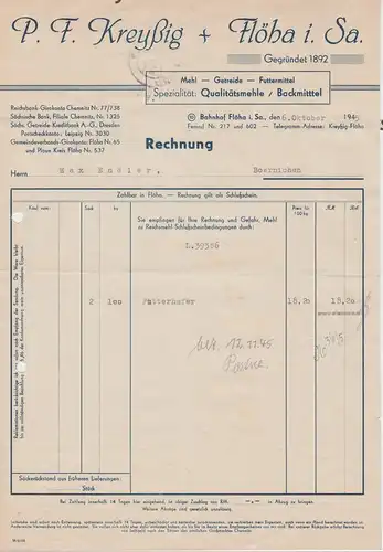 (D337) Firma P.F. Kreyßig Flöha, Rechnung Oktober 1945