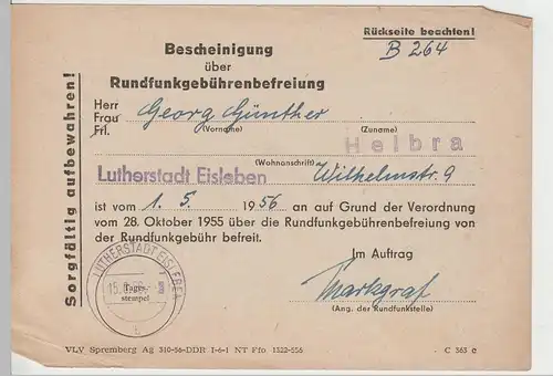 (D431) Bescheinigung ü. Rundfunkgebührenbefreiung, 1956