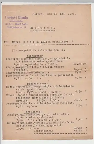 (D438) Rechnung v. Herbert Ciastro, Maler in Helbra 1950