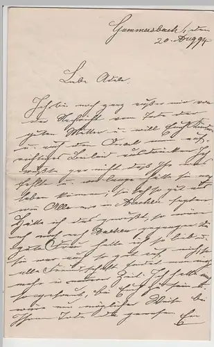(D466) Brief aus Gummersbach 1894, 2 Seiten
