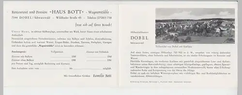 (D490) Infoheft "Haus Bott" Wagnerstüble in Dobel, A6, 4 S. 1970