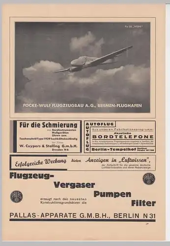 (D502) original Werbeanzeigen A4 Focke Wulf Flugzeugbau A.G. 1936