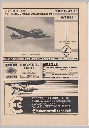 (D510) original Werbeanzeige A4 Focke Wulf "Weihe" 1936