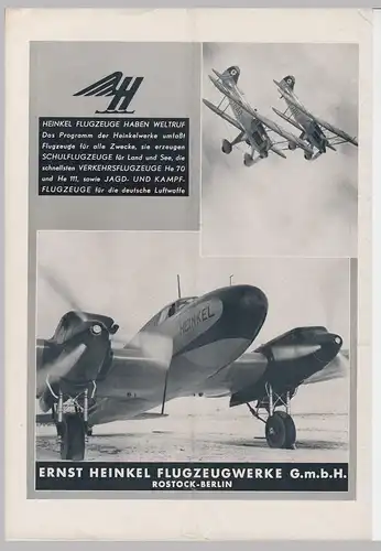 (D513) original Werbeanzeige A4 Ernst Heinkel Flugzeugwerke 1936