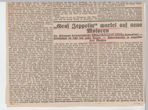 (D536) Zeitungsartikel Wien "Graf Zeppelin wartet auf neue Motoren" 1929