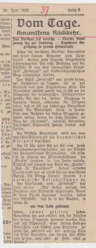 (D550) Zeitungsartikel Wien "Roald Amundsen Rückkehr" 20.06.1925