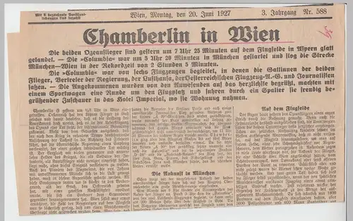 (D556) Zeitungsartikel über Ozeanflieger Chamberlin in Wien, 20.06.1927