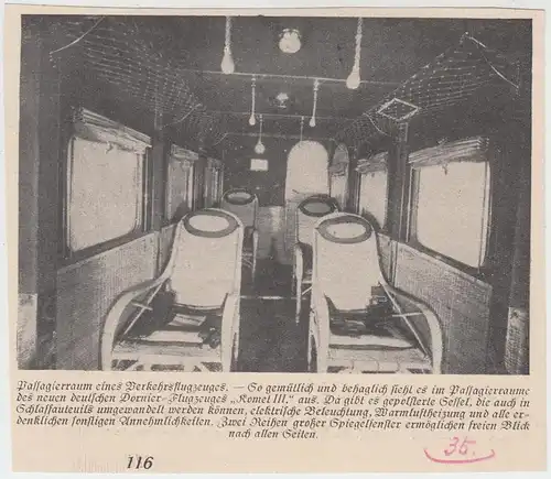 (D557) Zeitungsartikel über Verkehrsflugzeug Dornier Komet III, Bild, 1920er