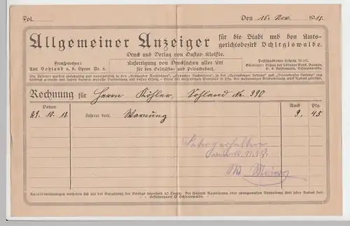 (D588) Rechnung Allgemeiner Anzeiger Schirgiswalde 1918