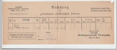 (D590) Rechnung Elektrizitätswerke Oberlausitz Zittau 1918