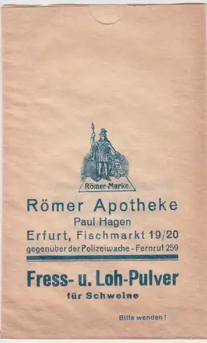 (D602) Römer Apotheke Erfurt, kl. Papiertüte f. Fress- u. Loh-Pulver, vor 1945