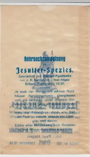 (D605) Römer Apotheke Erfurt, kl. Papiertüte f. Jesuiter-Spezies, vor 1945