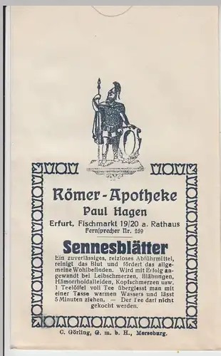 (D608) Römer Apotheke Erfurt, kl. Papiertüte f. Sennesblätter, vor 1945
