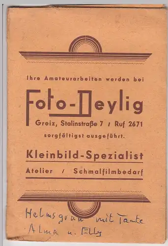 (D623) kl. Papiertüte Fotograf Deylig, Greiz, beschrieben 1940/50er