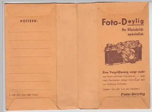 (D623) kl. Papiertüte Fotograf Deylig, Greiz, beschrieben 1940/50er