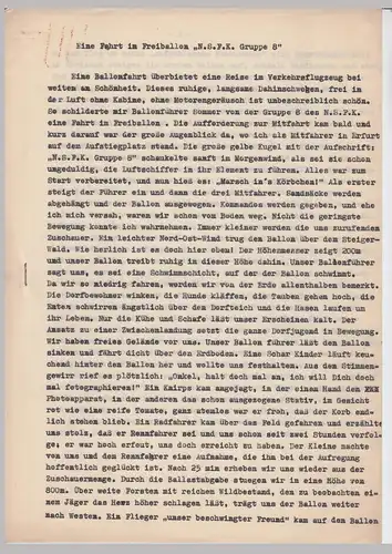 (D643) Ballonfahrt, 2-seit. Bericht ü. Fahrt ab Bitterfeld, Schreibmaschine 1930er