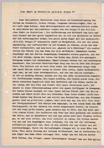 (D647) Ballonfahrt, 2-s. Bericht ü Fahrt ab Bitterfeld, Schreibmaschine 1930er