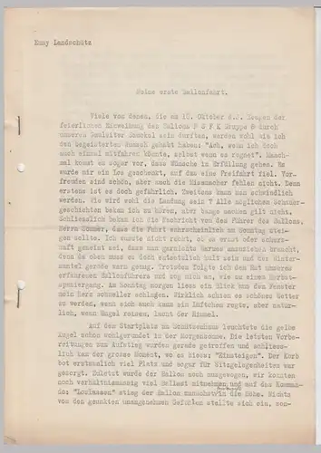 (D648) orig. 4-s. Bericht ü. "Meine erste Ballonfahrt" v. Emmy Landschütz 1930er