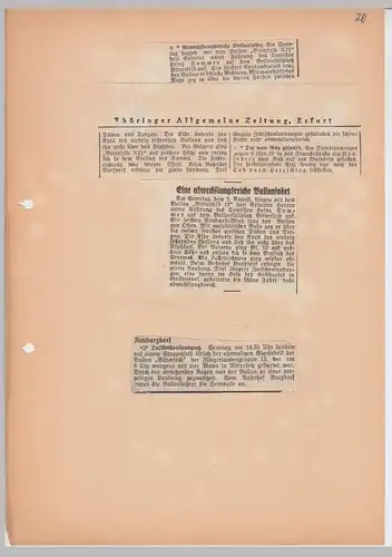 (D654) Ballonfahrt Bitterfeld 1936, Presseschreiben (Durchschlag) u. erschienene Berichte