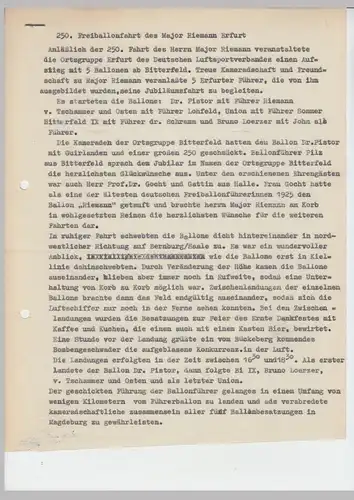 (D659) Ballonfahrt Bitterfeld 1930er, Presseschreiben (Durchschlag) u. erschienene Berichte