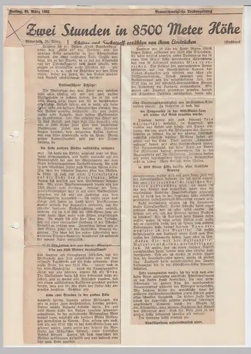 (D672) Ballonfahrt, orig. Zeitungsbericht "Braunschweigische Landeszeitung" 1932