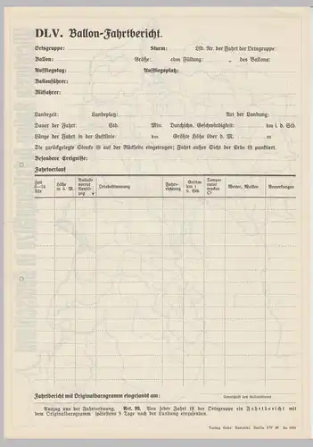 (D689) Ballonfahrt, orig. Dokument "Wichtigste Ballon-Aufstiegsplätze" + DLV Fahrtbericht 1930er