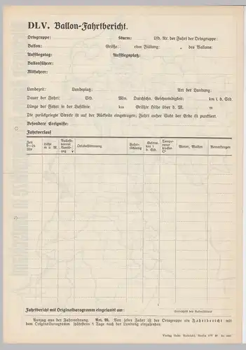 (D691) Ballonfahrt, orig. Dokument "Wichtigste Ballon-Aufstiegsplätze" + DLV Fahrtbericht 1930er