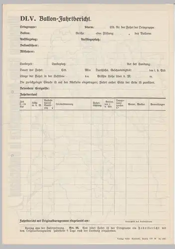 (D692) Ballonfahrt, orig. Dokument "Wichtigste Ballon-Aufstiegsplätze" + DLV Fahrtbericht 1930er