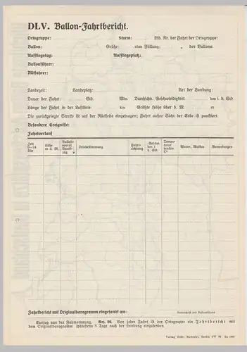 (D693) Ballonfahrt, orig. Dokument "Wichtigste Ballon-Aufstiegsplätze" + DLV Fahrtbericht 1930er