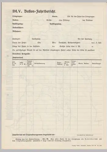 (D694) Ballonfahrt, orig. Dokument "Wichtigste Ballon-Aufstiegsplätze" + DLV Fahrtbericht 1930er