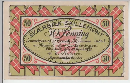 (D725) Notgeld der Stadt Skærbæk, Scherrebek (Nordschleswig) 1920, 50 Penning