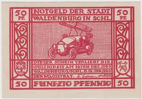 (D727) Notgeld der Stadt Waldenburg i. Schl., Wałbrzych, 50 Pf, 1920