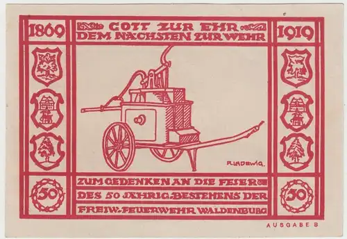 (D727) Notgeld der Stadt Waldenburg i. Schl., Wałbrzych, 50 Pf, 1920