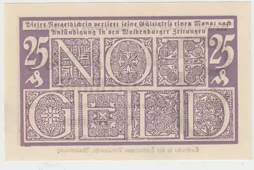 (D730) Notgeld der Stadt Waldenburg i. Schl., Wałbrzych, 25 Pf, 1920 violett