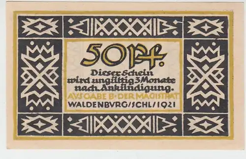 (D731) Notgeld der Stadt Waldenburg i. Schl., Wałbrzych, 50 Pf, 1921