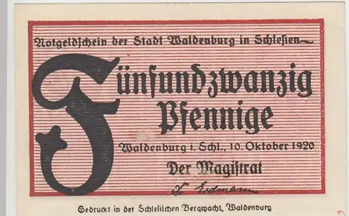 (D732) Notgeld der Stadt Waldenburg i. Schl., Wałbrzych, 25 Pf, 1920 rot