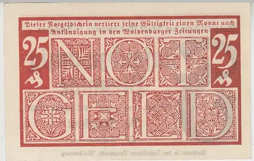 (D732) Notgeld der Stadt Waldenburg i. Schl., Wałbrzych, 25 Pf, 1920 rot