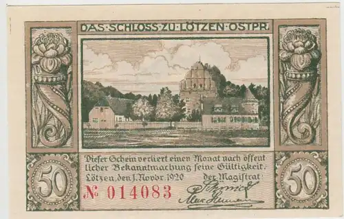 (D734) Notgeld der Stadt Lötzen, Giżycko, 50 Pfennig, 1920, Motiv Schloss