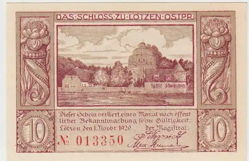 (D736) Notgeld der Stadt Lötzen, Giżycko, 10 Pfennig, 1920, Motiv Schloss