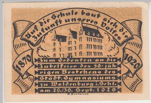 (D739) Notgeld der Stadt Waldenburg i. Schl., Wałbrzych, 50 Pf., 1920