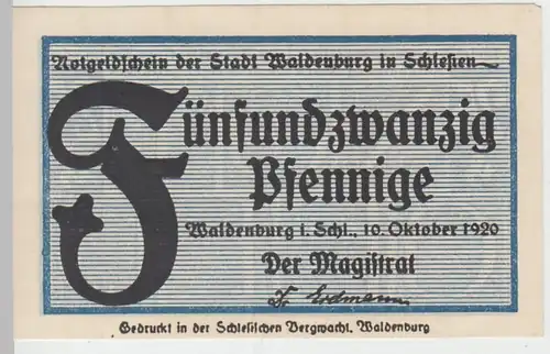 (D746) Notgeld der Stadt Waldenburg i. Schl., Wałbrzych, 25 Pf, 1920 blau