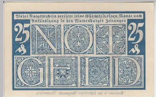 (D746) Notgeld der Stadt Waldenburg i. Schl., Wałbrzych, 25 Pf, 1920 blau