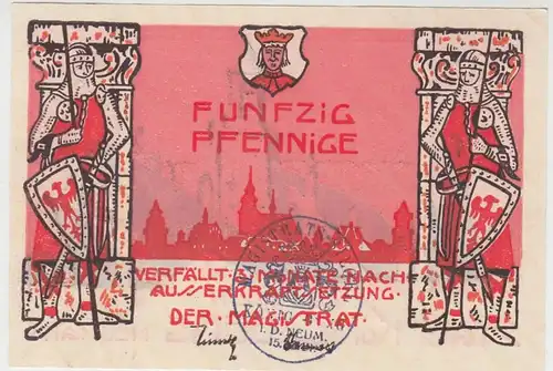(D747) Notgeld der Stadt Königsberg in der Neumark, Chojna, 1921, mit Stempel, 50 Pf.
