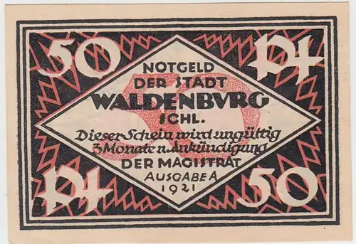 (D749) Notgeld der Stadt Waldenburg i. Schl., Wałbrzych, 50 Pf. 1921