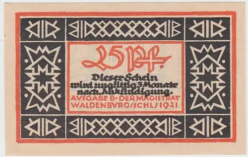 (D751) Notgeld der Stadt Waldenburg i. Schl., Wałbrzych, 25 Pf. 1921