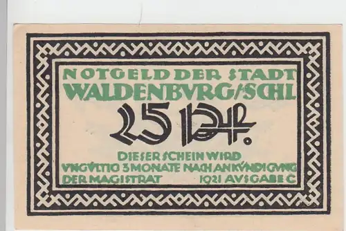 (D752) Notgeld der Stadt Waldenburg i. Schl., Wałbrzych, 25 Pf. 1921